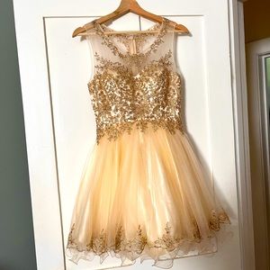 Gold sequin top grad dress